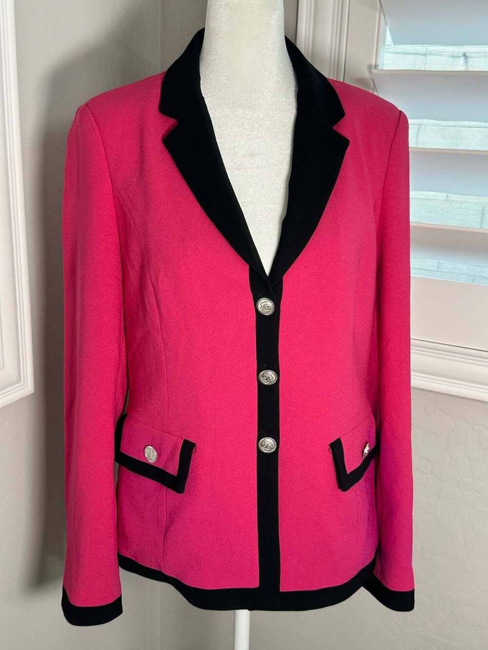 Nygard Collection Hot Pink Blazer Jacket With Black Trim Size 8
